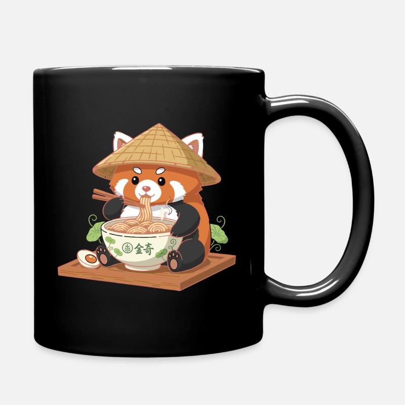 Panda Ramen with Straw Hat - Full Colour Mug - black