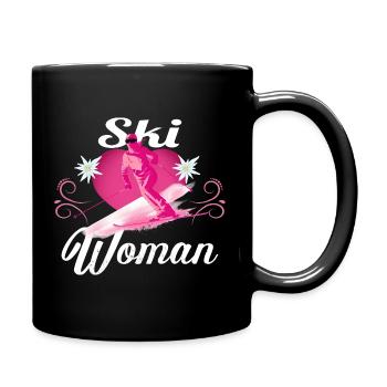 Ski Frau Retro Rosa Skifahren  - Tasse einfarbig - Schwarz - Rechts