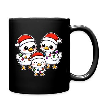 Santa Duck Trio with Christmas Lights - Full Colour Mug - black - Right