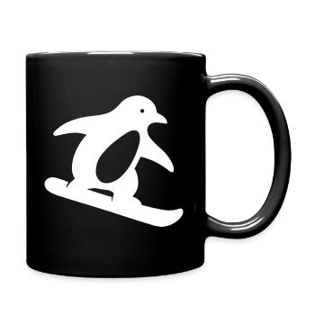Minimalist Penguin Snowboard Winter Getaway - Full Colour Mug - black - Right