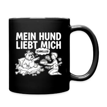 Hunde T-Shirt Herren - Mein Hund liebt mich Spruch - Tasse einfarbig - Schwarz - Rechts