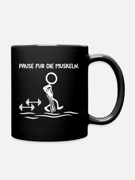 Strichmännchen PAUSE FÜR DIE MUSKELN Lustig - Tasse einfarbig - Schwarz