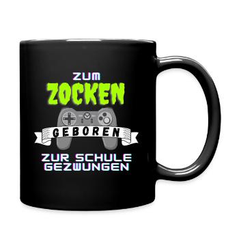 Zum Zocken geboren – Schulpflicht nervt - Tasse einfarbig - Schwarz - Rechts