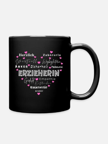Erzieherin Herz - Tasse einfarbig - Schwarz