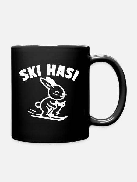 Skihase auf Skiern – Retro Ski Wintersport - Tasse einfarbig - Schwarz