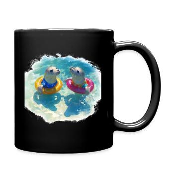 Happy seals with pool tires - Full Colour Mug - black - Right
