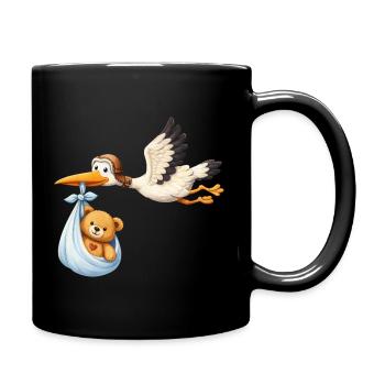 Storch Baby Lieferung Teddy im Tuch Geschenk Shirt - Tasse einfarbig - Schwarz - Rechts