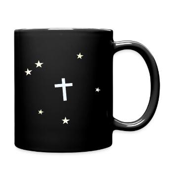 Minimalistisches Kreuz im Sternenhimmel - Tasse einfarbig - Schwarz - Rechts