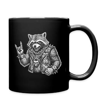 Retro Waschbär Rock Musik Geschenk Lustig - Tasse einfarbig - Schwarz - Rechts