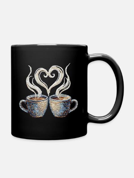 Coffee date Valentinstag bestickter Look (gedruckt) - Tasse einfarbig - Schwarz