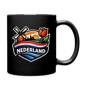 Lever de soleil hollandais avec tulipes moulin à vent - Mug uni - noir - Droite