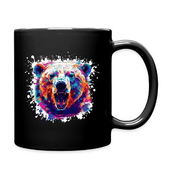 Bunter Bärenkopf PopArt - Tasse einfarbig - Schwarz - Rechts