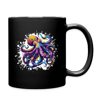 Neon-Tintenfisch Farbexplosion - Tasse einfarbig - Schwarz - Rechts