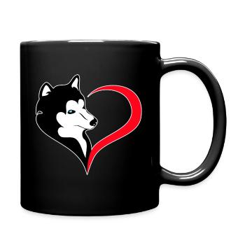 Silhouette Husky au cœur - Mug uni - noir - Droite