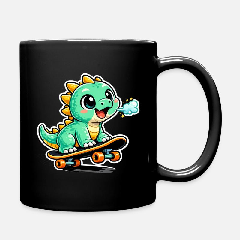 Grüner Dino Skateboardheld - Tasse einfarbig - Schwarz