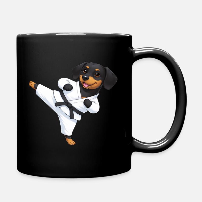Süßer Rottweiler Dackel Karate Cartoon Kampfsport - Tasse einfarbig - Schwarz