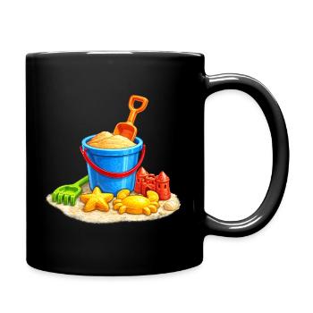 Beach toys in the sand by the sea - Full Colour Mug - black - Right