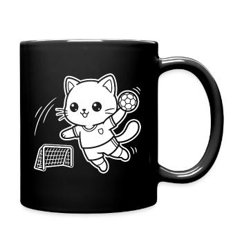 Kawaii Katze Handballspieler - Tasse einfarbig - Schwarz - Rechts