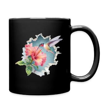 Hummingbird with flowers - Full Colour Mug - black - Right