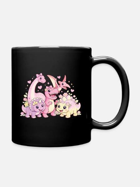 Cute Girl Dino Troop - Full Colour Mug - black