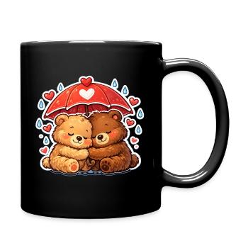 Cuddly bears under a red umbrella - Full Colour Mug - black - Right