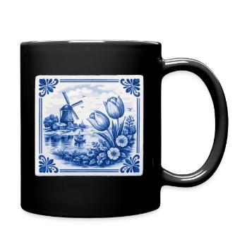 Tulipes et moulin à vent de Delft - Mug uni - noir - Droite