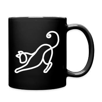 Minimalistische Katze - Tasse einfarbig - Schwarz - Rechts