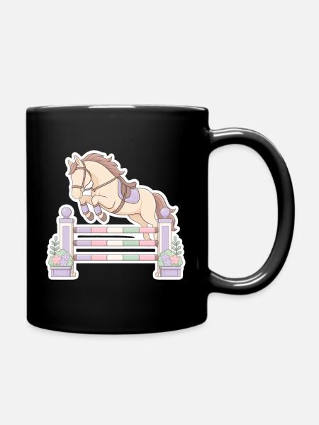 Pastel horse jumping obstacle - Full Colour Mug - black