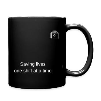Leben retten jede Schicht - Tasse einfarbig - Schwarz - Rechts
