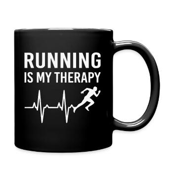 Laufen ist Therapie Laufshirt  - Tasse einfarbig - Schwarz - Rechts
