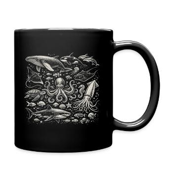 Vintage Ocean: Sea Animal Engraving - Full Colour Mug - black - Right