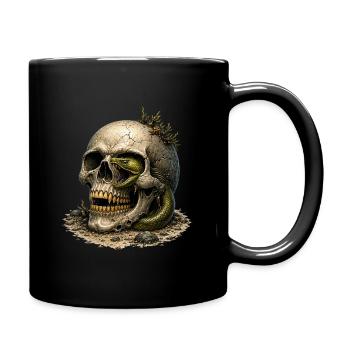 Schädel und Schlange im Sand - Tasse einfarbig - Schwarz - Rechts