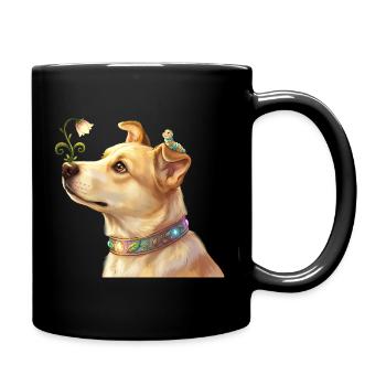 Fairy Dog with Magic Flower and Caterpillar - Full Colour Mug - black - Right