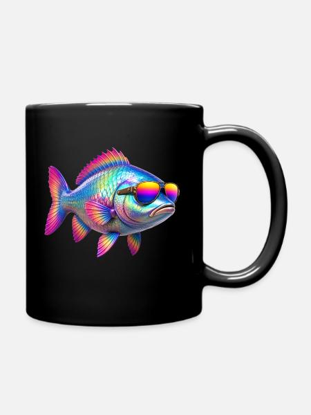 Ein cooles buntes Fisch mit Sonnenbrille Fische - Tasse einfarbig - Schwarz