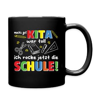 Kita Abschied jetzt rocke ich die Schule - Tasse einfarbig - Schwarz - Rechts