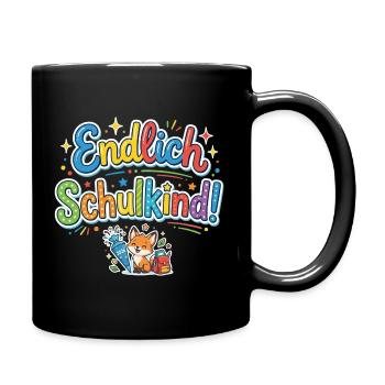 Endlich Schulkind 2026 - Fuchs bunte Einschulung - Tasse einfarbig - Schwarz - Rechts