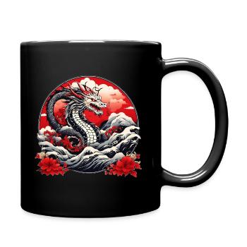 Japanischer Drachen - Tasse einfarbig - Schwarz - Rechts