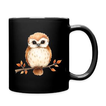 Watercolor owl on branch - Full Colour Mug - black - Right