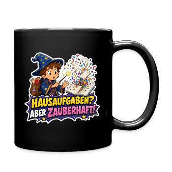 Hausaufgaben Aber Zauberhaft Zauberer Kind Spruch - Tasse einfarbig - Schwarz - Rechts