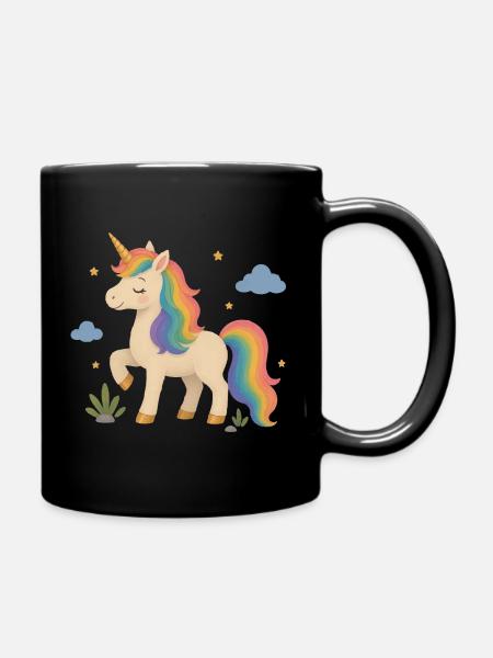 Zauberhaftes Einhorn mit Regenbogenmähne - Tasse einfarbig - Schwarz
