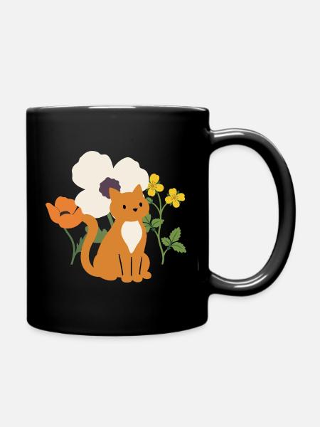 Mohn · Blumen · Katze · Geschenkidee - Tasse einfarbig - Schwarz