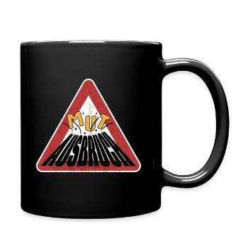 Achtung rostiges Schild Mut Ausbruch Vulkan - Tasse einfarbig - Schwarz - Rechts