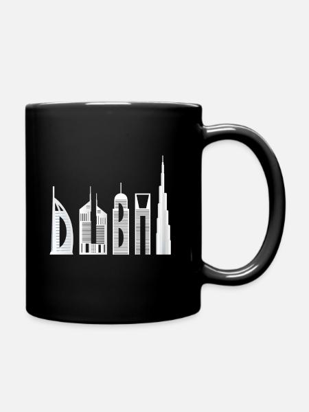 Dubai skyline souvenir famous building typography - Full Colour Mug - black