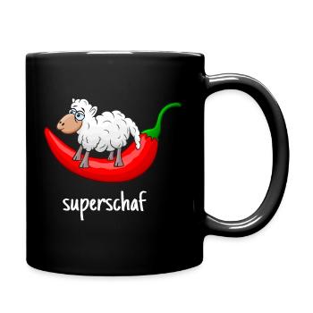 Superschaf, Schaf, Chili, lustiges Schaf, scharf - Tasse einfarbig - Schwarz - Rechts