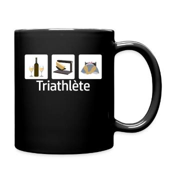 Triathlète, vin, raclette, au lit, t-shirt humour - Mug uni - noir - Droite