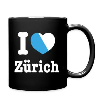 I Love Zürich | Schweiz Wappen Liebe Herz - Tasse einfarbig - Schwarz - Rechts