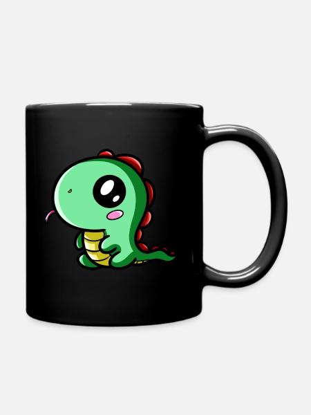 Dinosaurier Kawaii - Tasse einfarbig - Schwarz