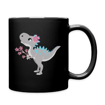 Dino Dinosaurier T-Rex Mädchen Blume Blumenstrauß - Tasse einfarbig - Schwarz - Rechts