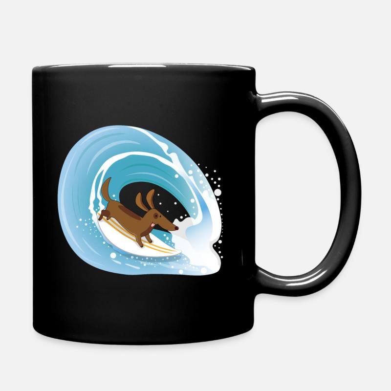 Der Welpe liebt das Surfen - Tasse einfarbig - Schwarz