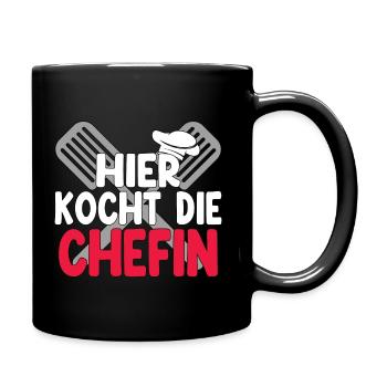 Hier Kocht Die Chefin - Tasse einfarbig - Schwarz - Rechts